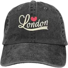 Унисекс Взрослых Винтаж Мыть Бейсболка Регулируемая папа шляпа-любовь Лондон черный