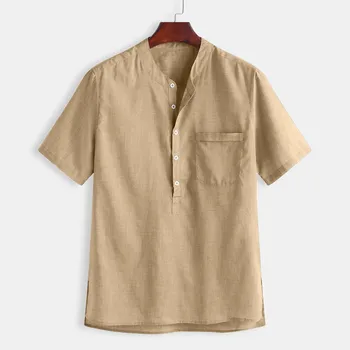 

Summer Men's Shirts Cool Thin Breathable Solid Color Button Cotton Linen Shirt Short Sleeve Special Fabric Fashion design