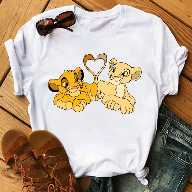 

New Lovely Lion King Women Tshirts Cartoon Printed Tees Funny Harajuku Female T Shirt Korean Short Sleeves Tops Female Clothing