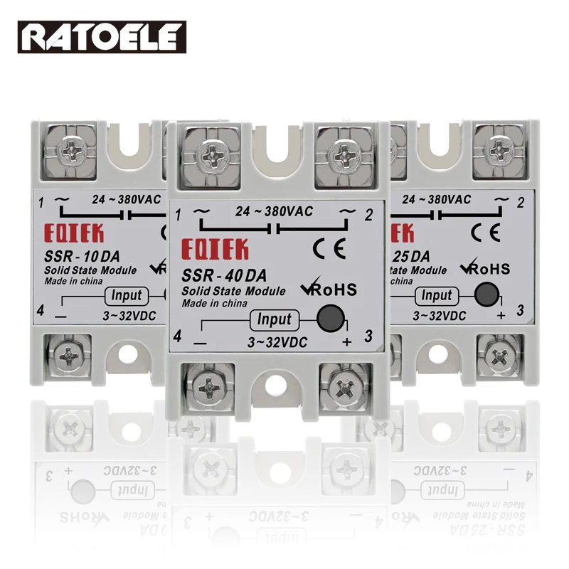 Single Phase Solid State Relay 10DA/25DA/40DA Input 3-32VDC Output 24-380VAC SSR DC Control AC