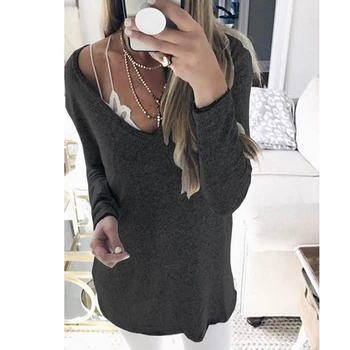 

Autumn Office Ladies Soft Sweaters Casual Pullovers Sweaters Women Fashion Loose V-neck Tops Solid Long Sleeves Knitted Sweater