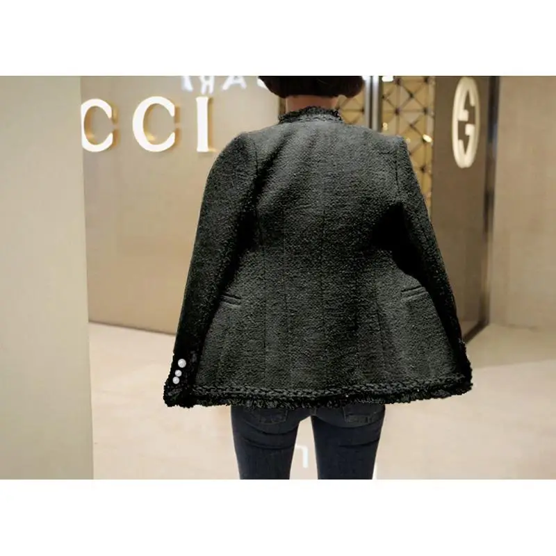 Finest  2019 Brand Lady Winter Pearls Tassels Woolen Jacket Coat Women Vintage Casaco Femme Warm Tweed Jack