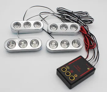 

12V 4X3 LED Red Blue Car Motorcycle Police Strobe Flash Light Emergency Warning Flashing Fog Lamps