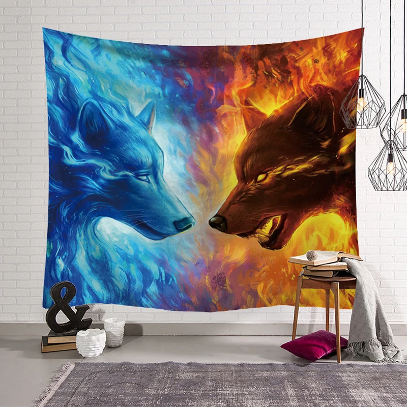 Psychedelic Tapestry Animal Head Wall Decoration A Living Room Bedroom Tapestries Wolf Hippie Mat Dorm Decor Blanket | Дом и сад