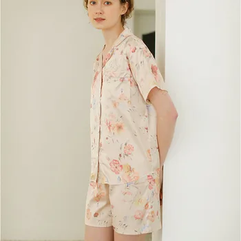 

Summer Satin Shorts Pajamas Set for Women Super Fairy Small Floral Printing Homewear Woman Clothes Short Sleeve Shorts Pijamas