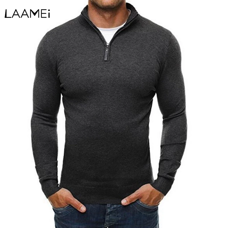 JODIMITTY, мужской осенний пуловер, повседневный Однотонный свитер со стоячим воротником, платье, тонкая трикотажная одежда на молнии, тонкий мужской вязаный пуловер