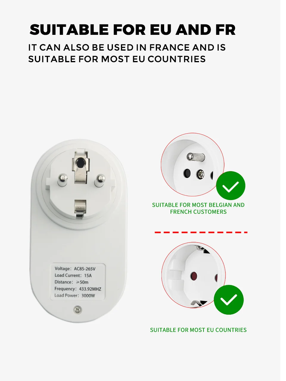 He1171c4a0b034d9fb85b99fb3e0c5489i SMATRUL Wireless Remote Control Smart Socket 15A EU FR Universal Plug 433mhz Wall Programmable Electrical Outlet Switch 220v LED
