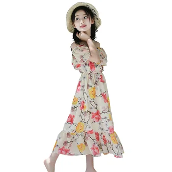 

Girls Dress Summer Floral Children's Dresses Beach Off Shoulder Kid Dresses Chiffon Children's Clothing For Girls 3 4 6 8 10 12