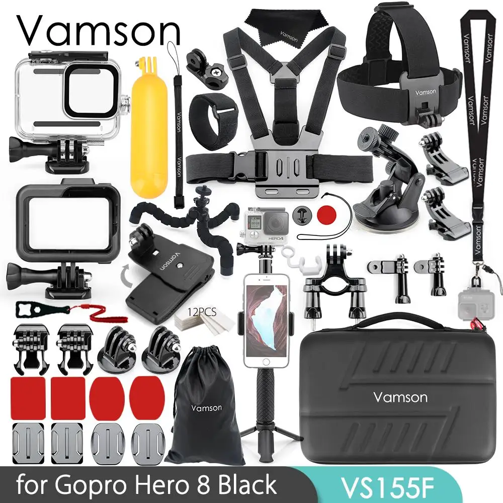 Vamson водонепроницаемый корпус чехол Защитный чехол для Gopro Hero 8 черный комплект аксессуаров крепление для Go Pro 8 экшн-камеры VS155 - Цвет: VS155F