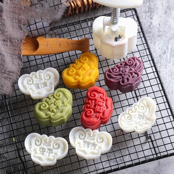 

50/63g Mooncake Mold with 1/6 Stamps Cookie Cutter Hand Press Green Bean Cake Pastry Mould DIY Bakeware Mid-autumn Festival U1JE