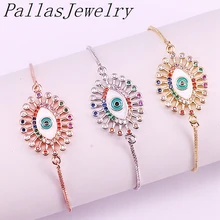 10Pcs Enamel Eyes Connector Bracelets,Metal Plated Micro Pave CZ Charms Jewelry Bracelet For Women Girls