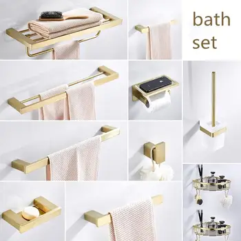 

Bathroom Set Accessories Stainless Steel Brushed Gold Towel Rack with Hook Wall Toilet Brush Holder,toilet Roll Paper Holder