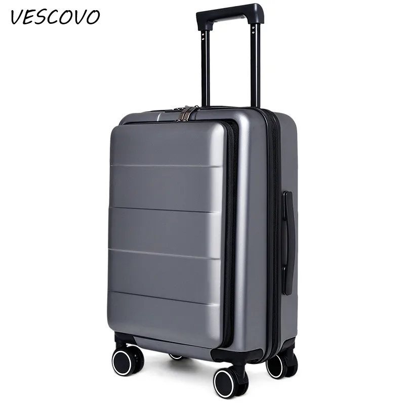 VESCOVO, 20 дюймов, передняя крышка, для компьютера, ноутбука, тележка, чемодан на колесиках, PC, чемодан, для мужчин и женщин, для посадки, бизнес, багажная коробка