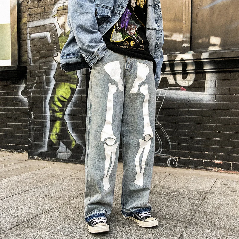 Men Wide Leg Jeans Male Streetwear Hip 