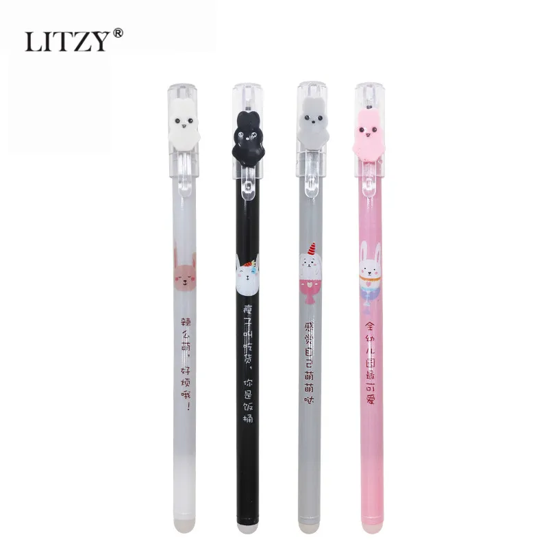 

4Pcs/Set Rabbit Erasable Pen Refill Rod 0.38mm Blue/Black Ink Washable Handle Erasable Gel Pen for School Office Writing Supply