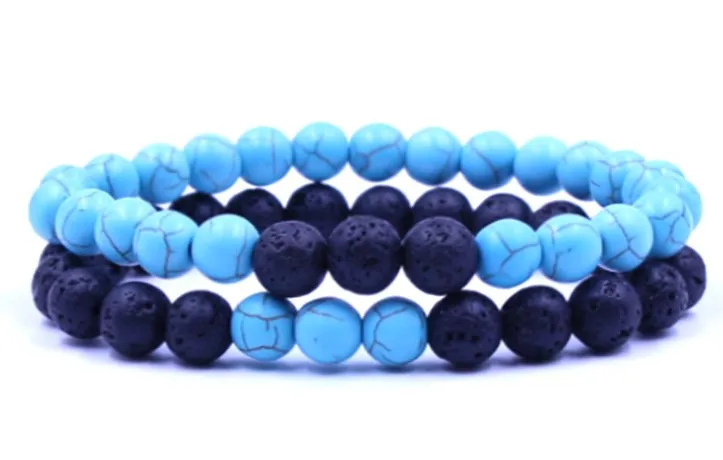 

8mm 2PCS/Set elastic thread Reiki Yoga Bracelet trgh423 Lava Volcanic Stone malachite Onyx black weathered bead agate Bangles