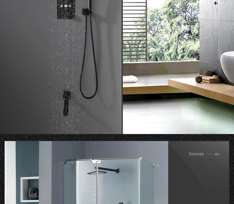 Black Button Shower Set Thermostatic Shower Set In-Wall Brass Touch 6 x 10 inch Faucet Shower System (4)