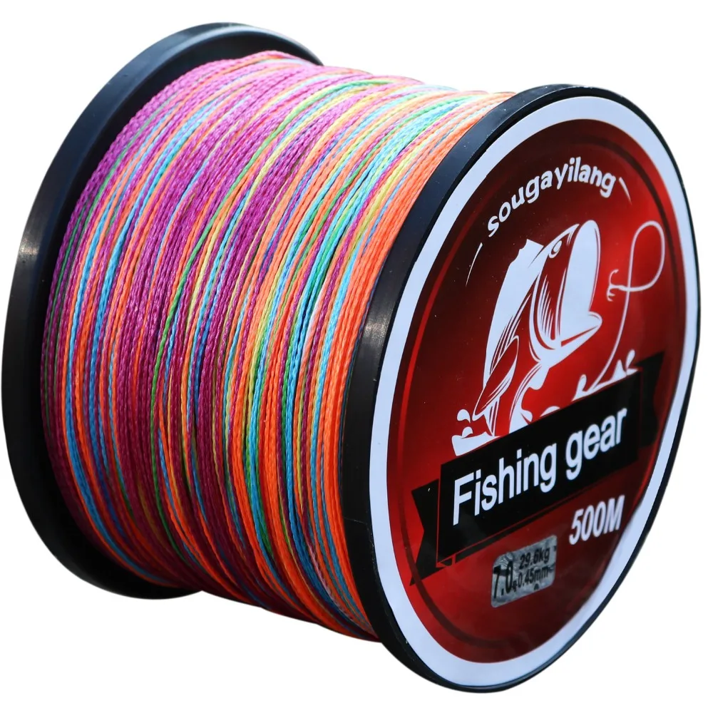 Sougayilang Brand 500M 4 Strands 12-72LB Multifilament PE Material Braided Fishing Line Multicolor Line Fishing Tackle De Pesca