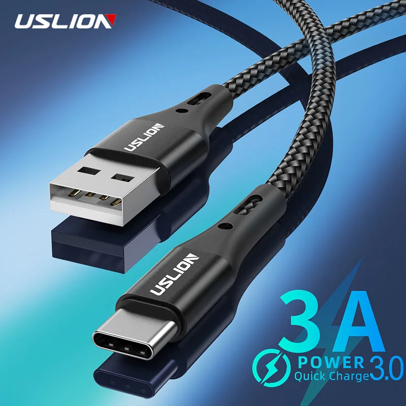 USLION 3m Type C  Cable For Huawei P30 Pro Fast Charge Phone Charging Wire USB C Cable For Samsung S9 S8 S10 Type C 3A Charger