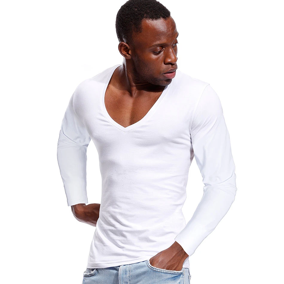 Spijsverteringsorgaan uitslag hebzuchtig Mens Long Sleeves V Neck Shirt Slim | Deep V Neck Shirt Men Long Sleeve - V  Neck - Aliexpress