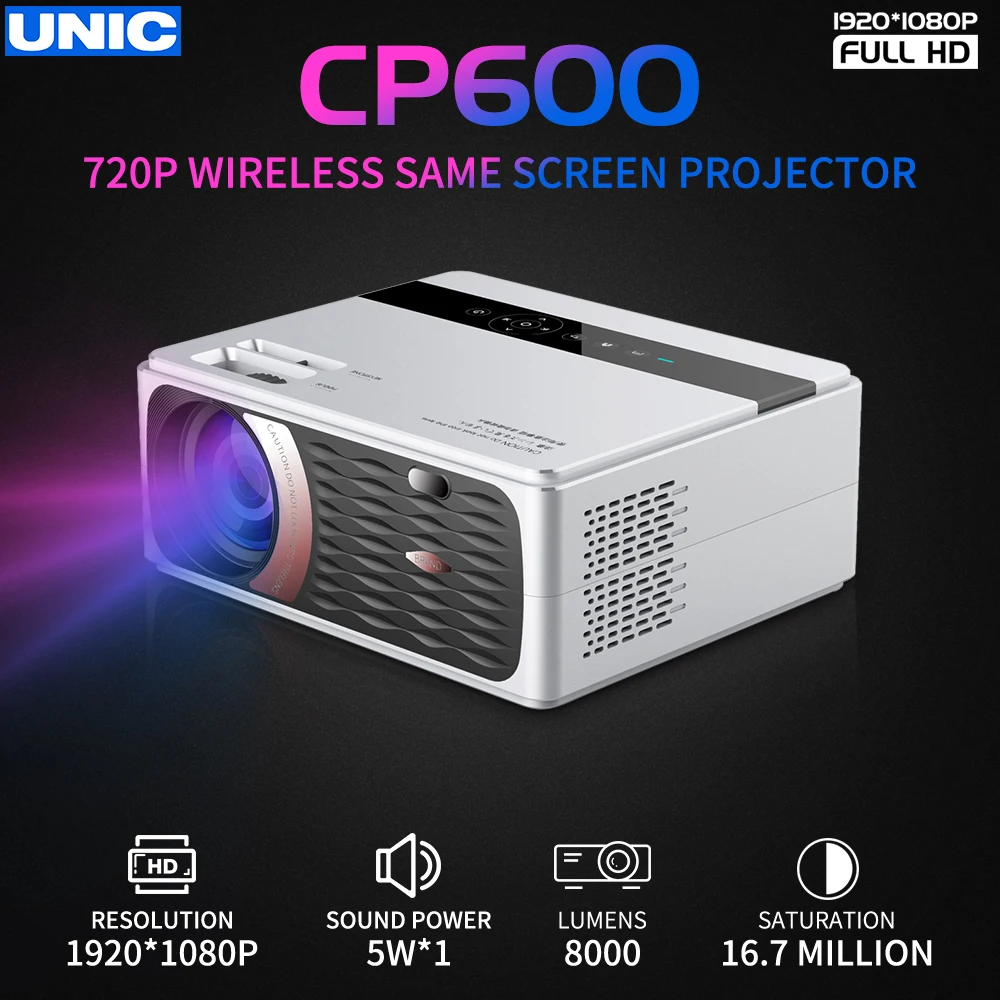 

UNIC CP600 55W Full HD 1080P Projector 8000 Lumens for Cinema Proyector Beamer with Android WiFi hdmi VGA AV USB port