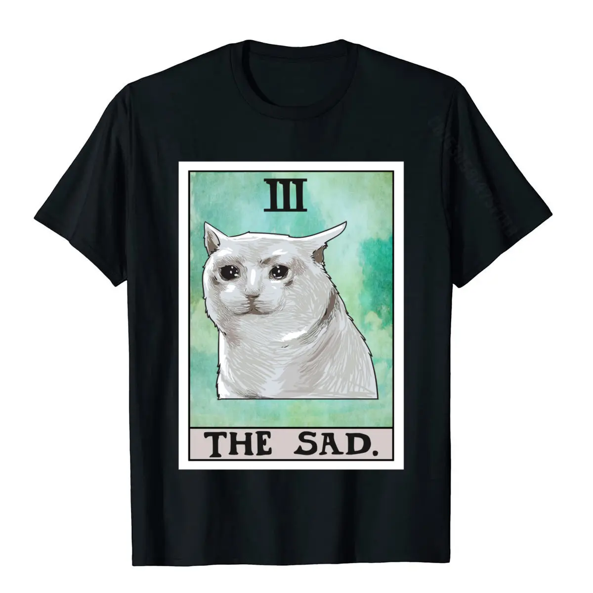 3D Printed Fitted Normal Tops Shirt Crewneck Autumn Pure Cotton Short Sleeve T Shirts for Boys Casual Sweatshirts The Sad Cat Tarot Card Funny Meme Pu over Hoodie__474 black
