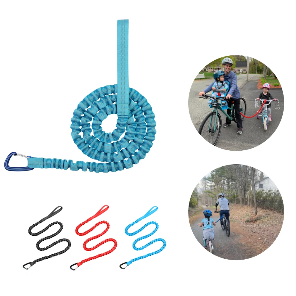 Child Bike Tow Rope Shock Absorbing Stretch Rope For Comfortable Tow Uphill  With Alloy Carabiner And Paracord