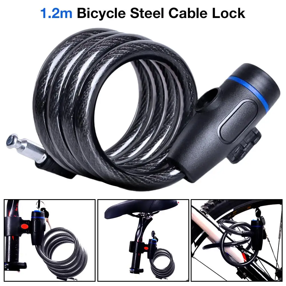 

1.2m Steel Cable Lock Road Bicycle Mountain Bike Anti-theft Lock with 2 Keys for Bicycle Motorcycle Electric Bike