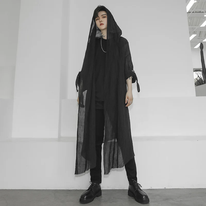 Di Alta Qualità Mens Trench E Impermeabili Unisex Casual Punto Aperto Con Cappuccio Lungo Capo Del Mantello Del Cappotto Hip Hop Degli Uomini Solido S