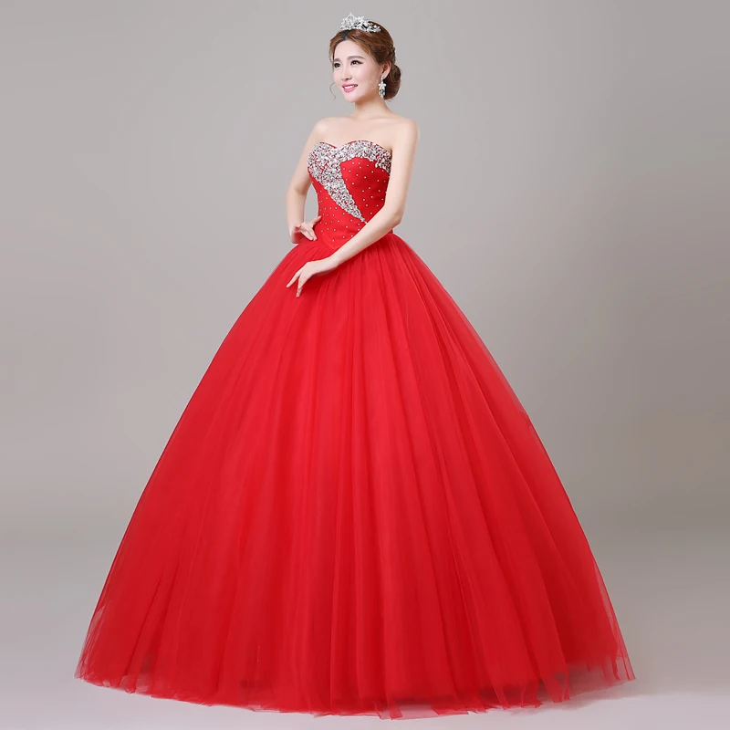 Vestido De Noiva красное платье Quinceanera Бисер открытая спина, тюль с украшением в виде кристаллов милое бальное платье 16 платья Пышное Платье
