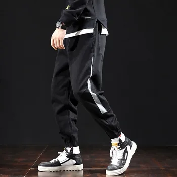 

#2074 Japanes Streetwear Mens Jeans Side Striped Denim Joggers Mens Black Jeans Plus Size 42 Loose Fashions Harem Jeans Homme
