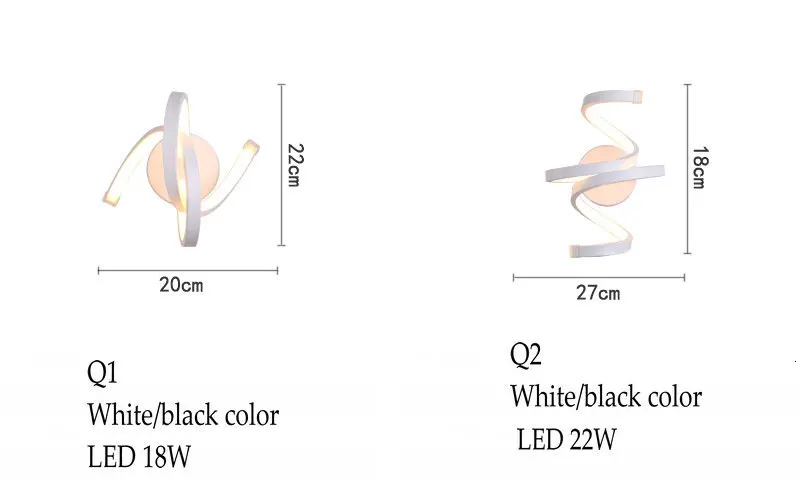 18 Вт 22 Вт современный спиральный светодиодный настенный светильник, черно-белый алюминиевый бра для гостиной, спальни, прикроватный настенный светильник с пультом дистанционного управления