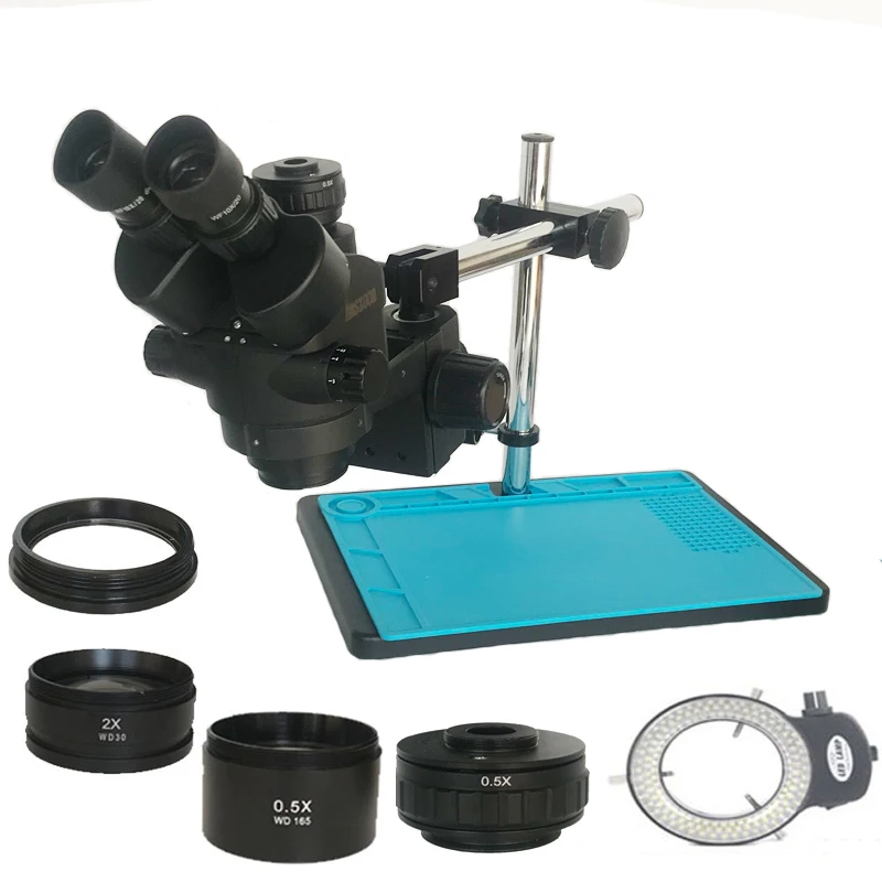 

New Optical instruments 3.5X-90X industrial Trinocular stereo microscope 0.5X adapter for jewelry mobile phone PCB Repair
