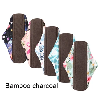 

5Pcs Washable Sanitary Towel Women Menstrual Pads Reusable Sanitary Napkin Absorbent Reusable Charcoal Bamboo Menstrual Pads
