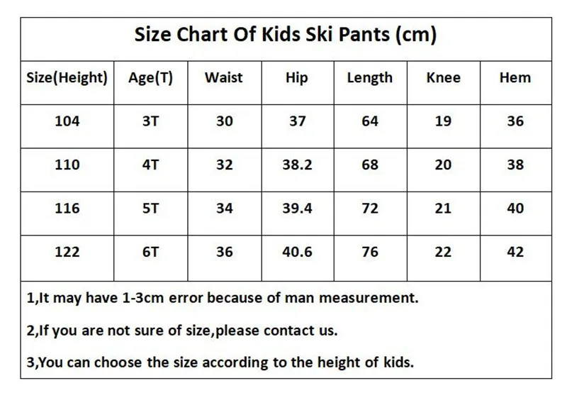 ski pants kids size