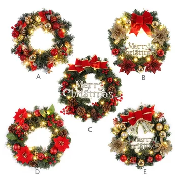 

Christmas Wreath With Battery Powered LED Light String Birthday Gifts Front Door Hanging Garland Holiday Home Decor 2020