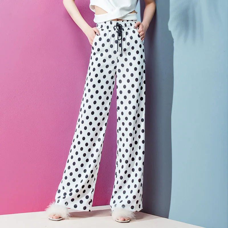

New Spring Summer dot printed Wide Leg Pants Women's 2020 High Waist Stylish Loose Pants casual Straight Trousers