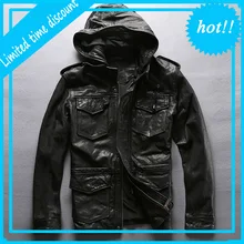 Мужская куртка из овчины с капюшоном, натуральная кожа, мотоциклетная байкерская куртка, брендовая винтажная куртка в европейском и американском стиле со съемным капюшоном