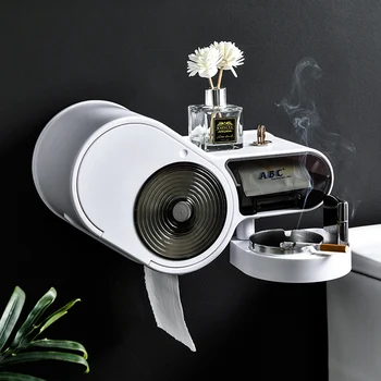 

Portable Toilet Paper Holder Waterproof Tissue Dispenser With Ashtray Creative Punch Free Storage Box Bathroom Accessories