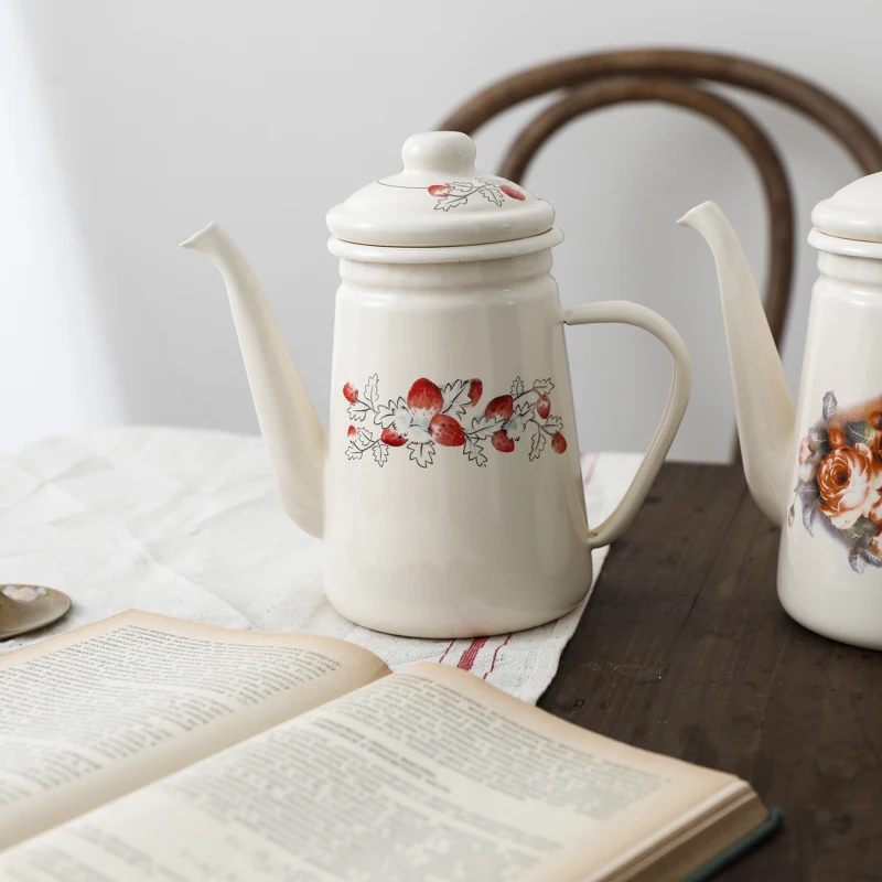 Export Japan thick enamel retro Japanese style 1.1L coffee pot / open fire available kettle