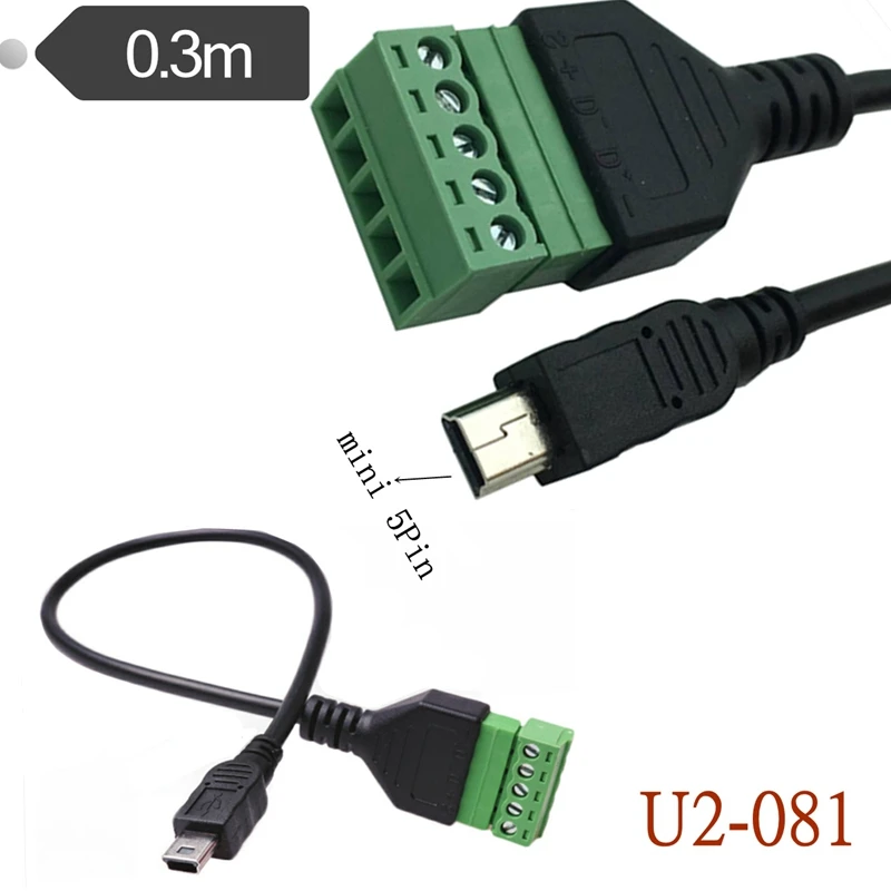 USB 2.0 Female B to Micro, Mini, Type-C Male Connector with Shield Terminal Bolt Screw - 5 Pin Female Adapter Cable (1ft) Description Image.This Product Can Be Found With The Tag Names Mini usb type b female socket 5 pin, Usb 20 mini b 5 pin female plug adapter, Usb adapter cable mini 5 pin female