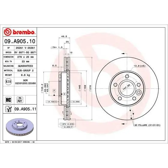 Диск тормозной FORD FOCUS II/III/C-MAX 03-/VOLVO S40 04- передни
