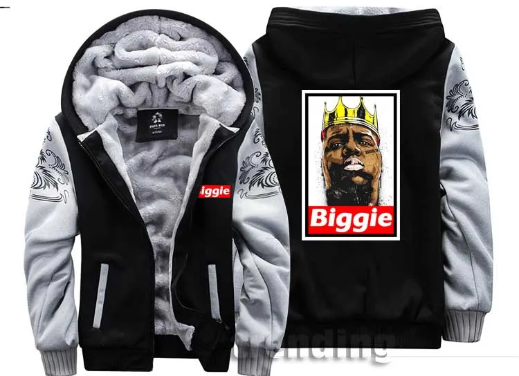 Модная мужская теплая Толстая куртка, зимняя теплая куртка biggie tupac rap в стиле хип-хоп, музыкальная уличная бархатная толстовка, топ с капюшоном - Цвет: style 3