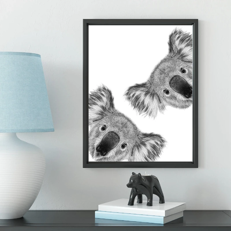Black White Animal CUTE CURIOUS KOALA Print Nursery Wall Art Canvas Painting Poster Home Decor Nordic Kids Decorative Picture | Дом и сад