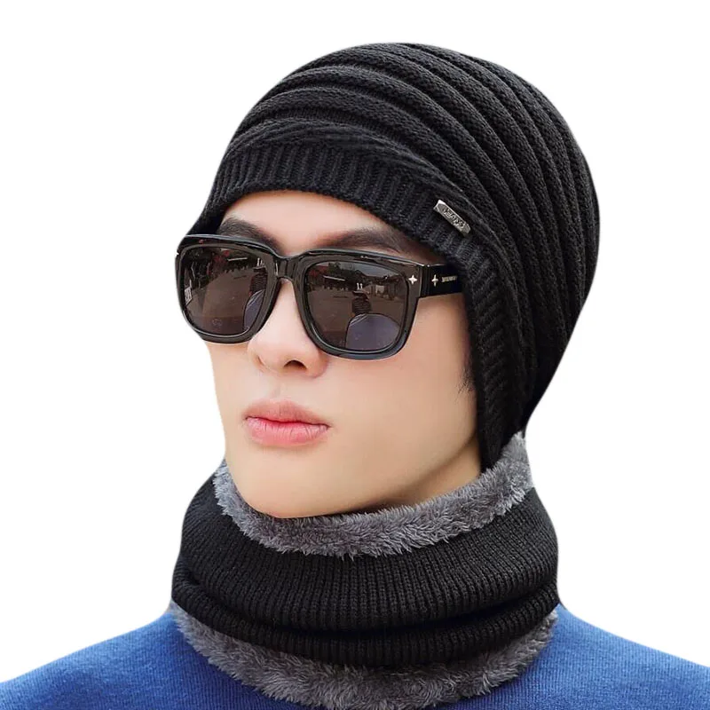 

New Arrival Adult Unisex Striped Warm Winter Hat Scarf Knitted Caps Beanie For Women Balaclava Fashion Skullies Mask Beanies