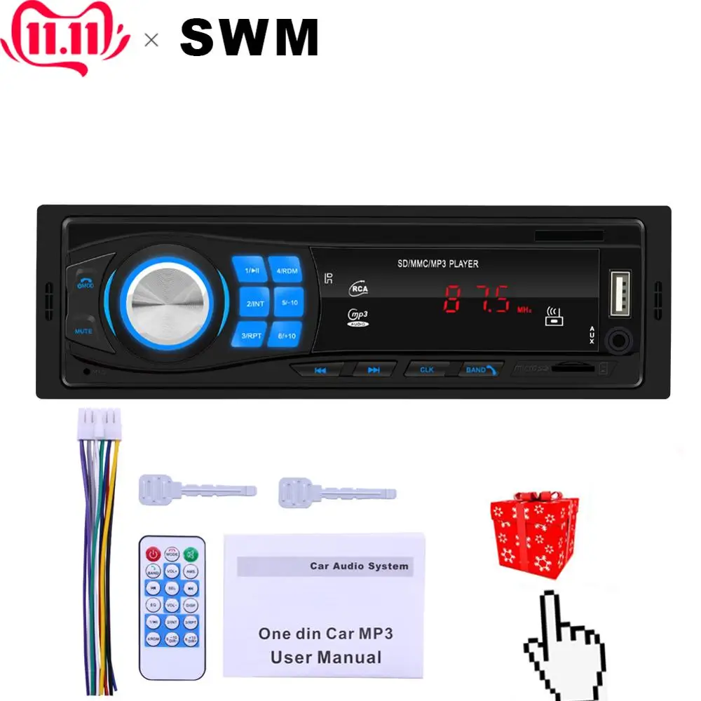 Автомобильное радио 1 Din Авторадио Bluetooth 12V стерео 1din FM Udisk TF USB AUX EQ звуковой эффект