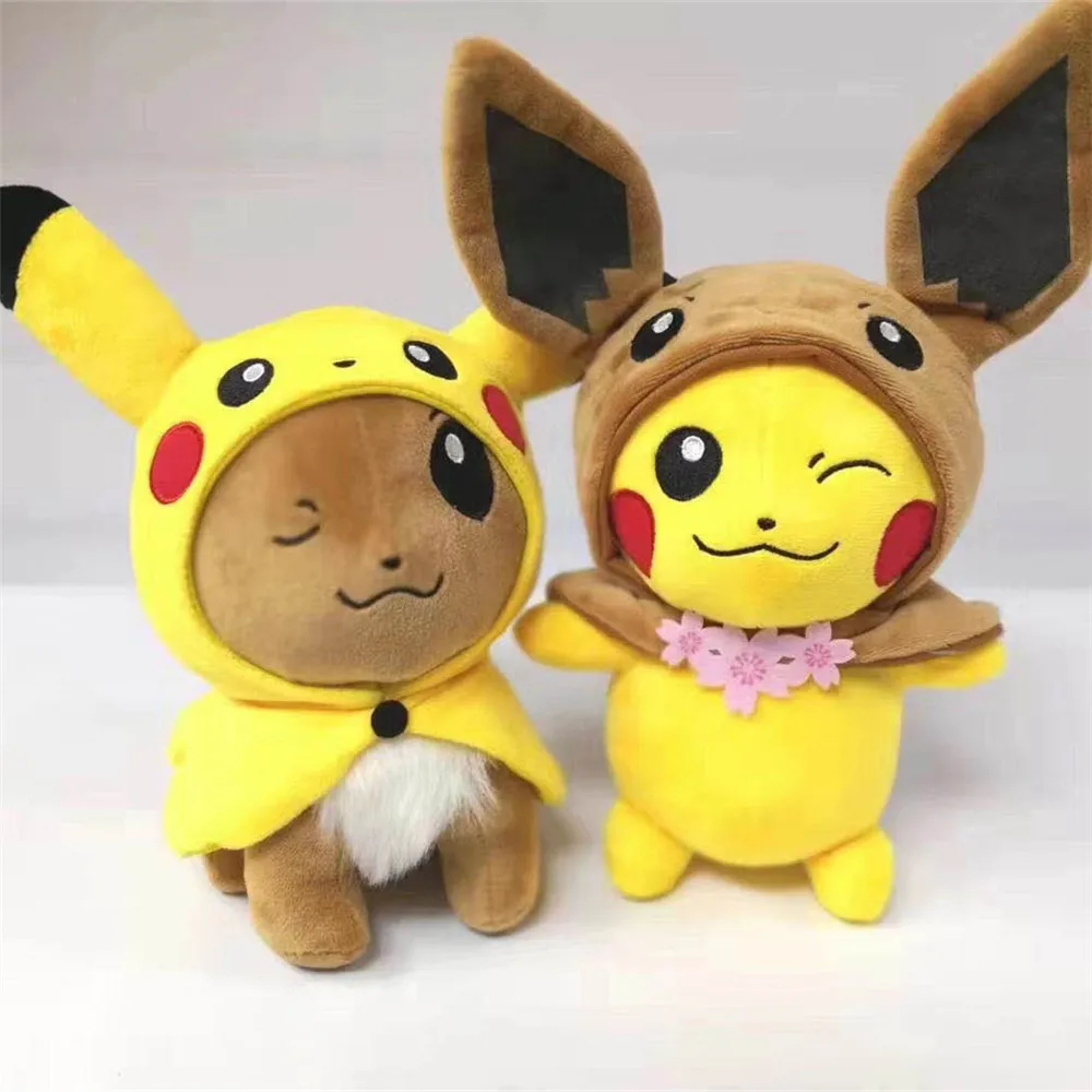 

23cm Pocket Animals Pikachu Cosplay Eevee Gengar Plush Stuffed Dolls Eevee with Cloak Cos Pikachu Toy Kids Gift