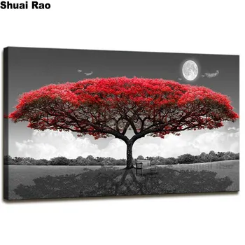 

5D diy full square/round drill Single Red Tree Forest Landscape Diamond Painting Cross Stitch Diamond mosaic kit living room art