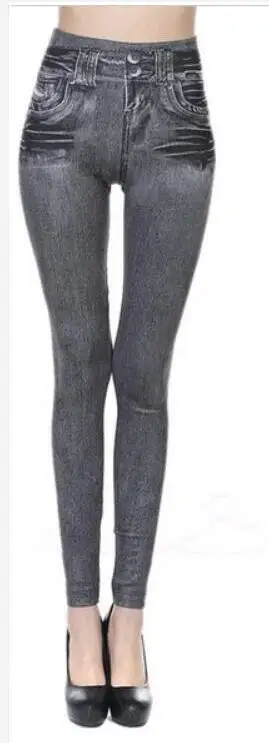 Эластичные тонкие леггинсы, сексуальные имитирующие джинсы, обтягивающие джеггинсы, обтягивающие штаны, большие размеры, горячая Распродажа - Цвет: Черный