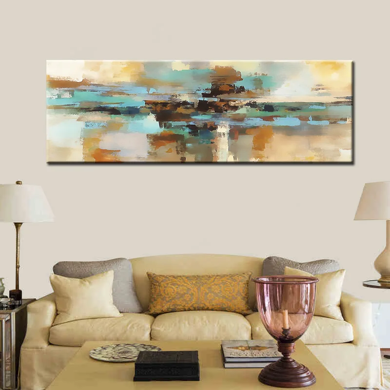 Modern Abstract Oil Painting Light Blue Canvas Print Poster Wall Art for Bedroom Living Room Home Decoration | Дом и сад